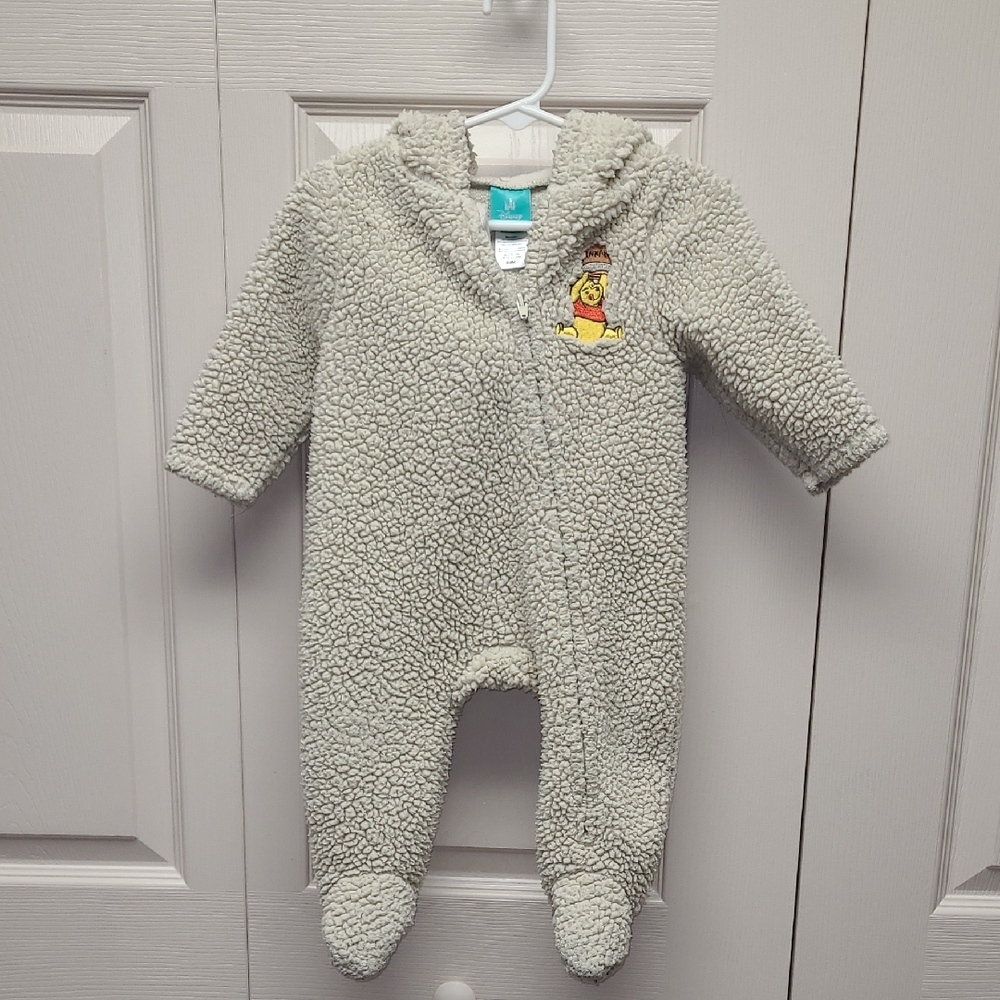 Disney Embroidered Winnie the Pooh Cream Sherpa Hooded Pram Zipper 6/9 mo.